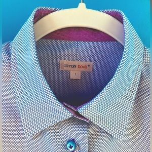 Coton Doux, French Shiny Blue Hexagon Woven Womens Button-Up Shirt Size 1 / 0P